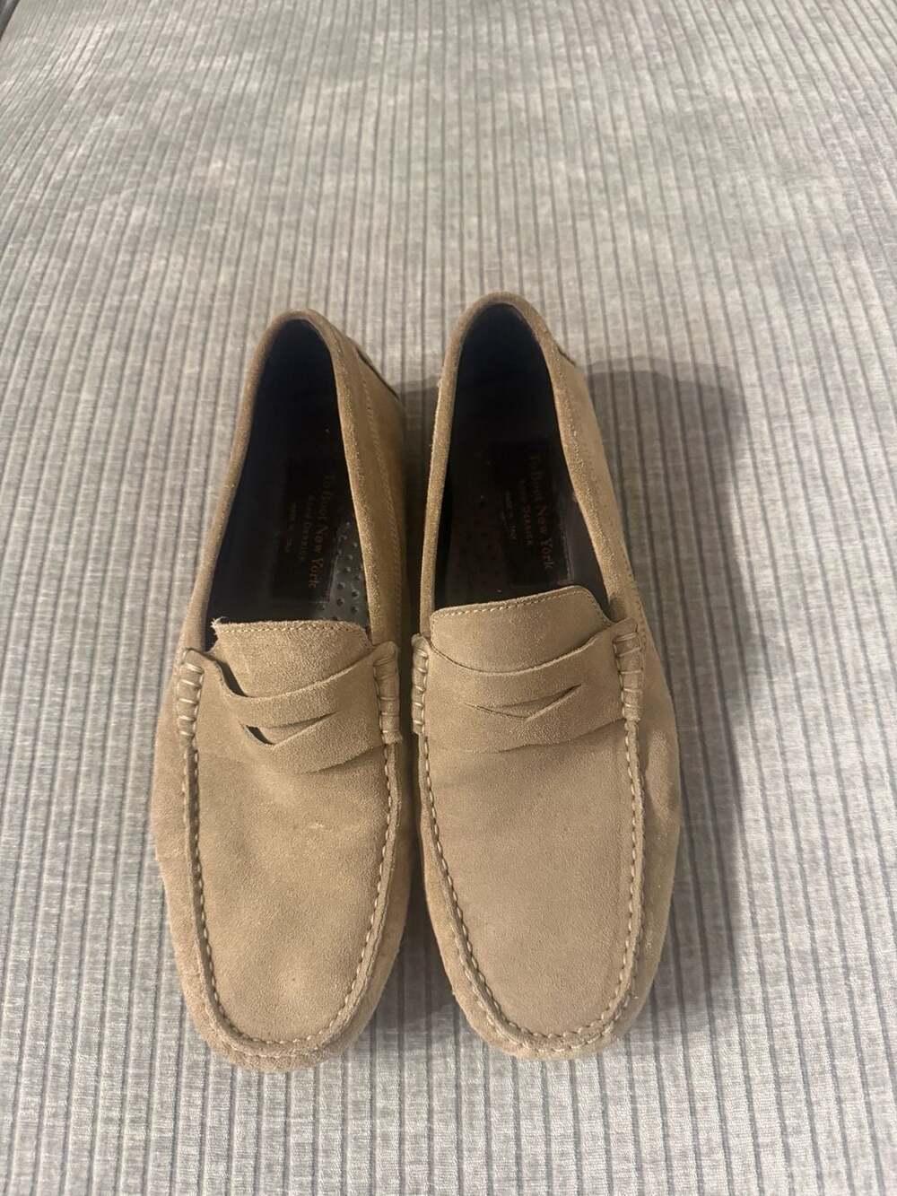 Men's To Boot New York Adam Derrick Taupe Suede Penny Driver Loafers
